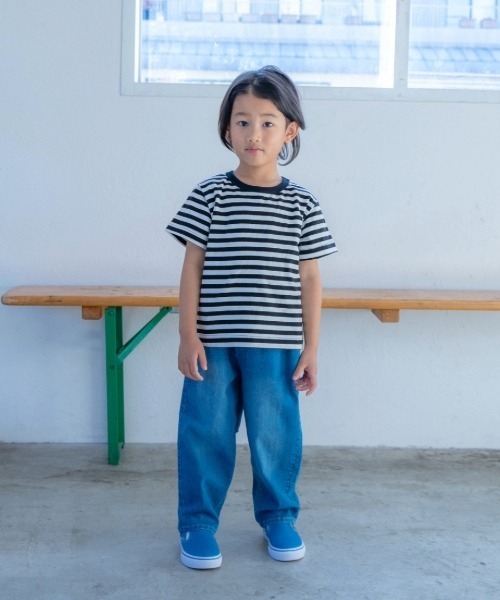 and D. petit main(アンドディープティマイン)の「デイリーボーダーカラー半袖Tシャツ(Tシャツ/カットソー・キッズ・サーモンピンク/グリーン/ホワイト/ライラック/レモンイエロー・130cm/120cm/110cm/100cm/90cm)」の11枚目の写真