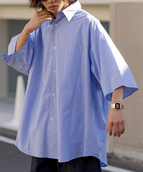 FREAK'S STORE(フリークスストア)の「限定展開 SUPER BIG S/S レギュラーカラーシャツ / ビッグシルエット(シャツ/ブラウス・メンズ・ブルー系その他/ホワイト系その他/サックスブルー/オリーブ/ベージュ/ブラック/チャコールグレー/ホワイト・SMALL/MEDIUM/LARGE)」の7枚目の写真