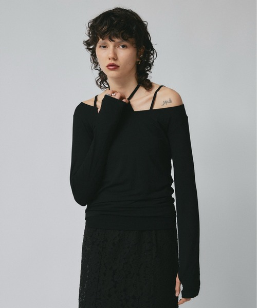 led.tokyo（レッドトウキョウ）の「【led.tokyo】ホルターネックキャミセットロングスリーブTEE（Tシャツ/カットソー・レディース・グリーン/ピンク/ブラック・FREE）」の6枚目の写真
