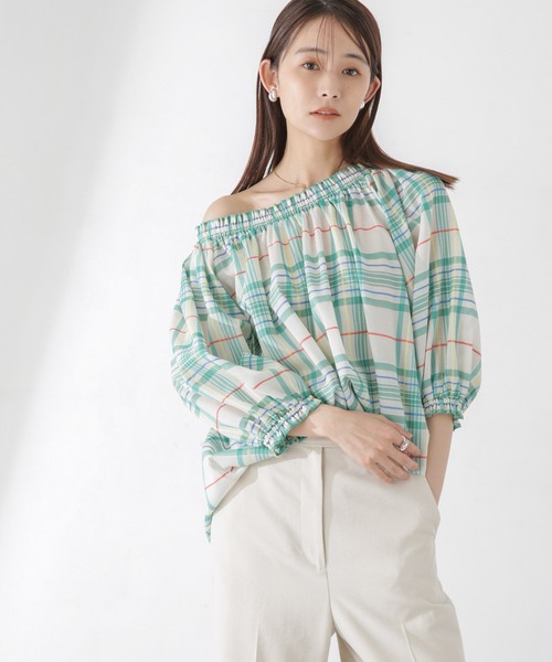 【セール】シアーチェックギャザー2wayブラウス（シャツ/ブラウス）｜nano･universe（ナノユニバース）