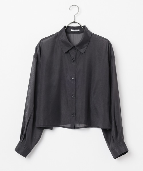 Honeys(ハニーズ)の「ショート丈シアーシャツ(シャツ/ブラウス・レディース・ホワイト/ライトグレー/ブラック/サックスブルー/イエロー/パープル/ピンク/モカ/スミクロ・SS/S/M/L)」の10枚目の写真