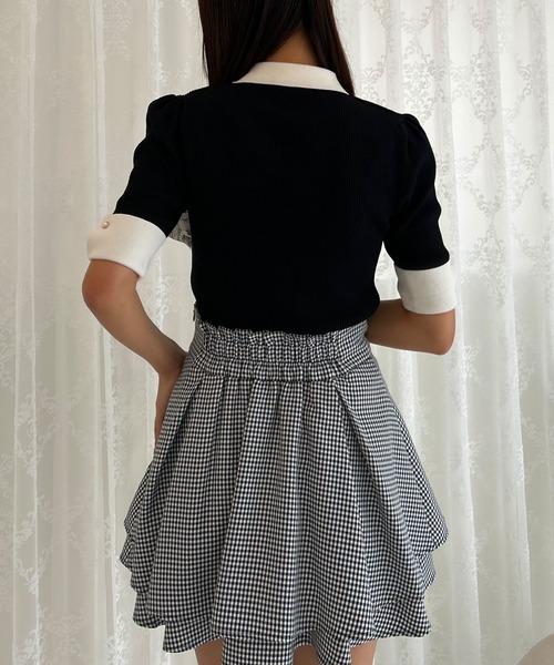 INGNI（イング）の「配色襟付5分袖ニット（ニット/セーター・レディース・ブルー/ブラック/ピンクベージュ・M）」の6枚目の写真