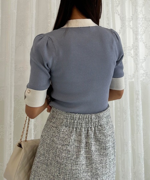 INGNI（イング）の「配色襟付5分袖ニット（ニット/セーター・レディース・ブルー/ブラック/ピンクベージュ・M）」の17枚目の写真