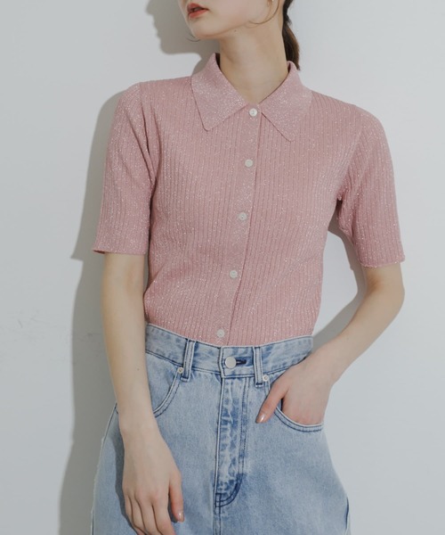 SENSE OF PLACE by URBAN RESEARCH(センスオブプレイスバイアーバンリサーチ)の「ラメニットコンパクトカーディガン(半袖)(ニット/セーター・レディース・グレー/アイボリー/ネイビー/ピンク・ONE)」の12枚目の写真