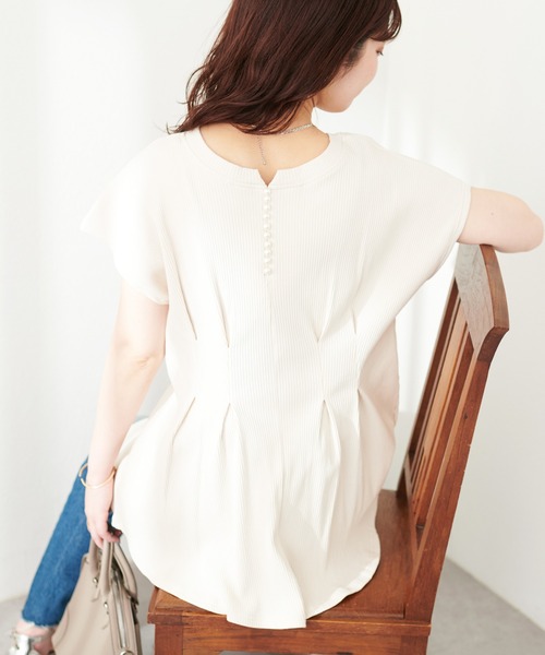 natural couture（ナチュラルクチュール）の「【mamamo】テレコリブZIPあきTOPS（Tシャツ/カットソー・レディース・ブラック/アイボリー/グリーン/ラベンダー・FREE）」の2枚目の写真