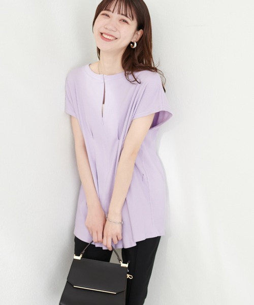 natural couture（ナチュラルクチュール）の「【mamamo】テレコリブZIPあきTOPS（Tシャツ/カットソー・レディース・ブラック/アイボリー/グリーン/ラベンダー・FREE）」の17枚目の写真