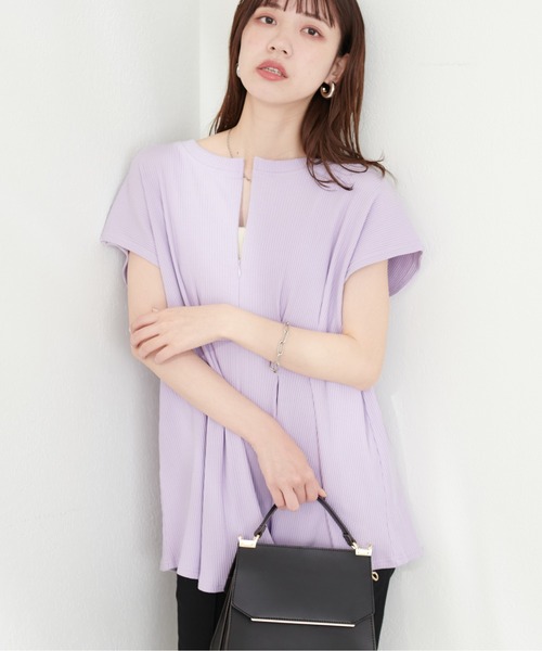 natural couture（ナチュラルクチュール）の「【mamamo】テレコリブZIPあきTOPS（Tシャツ/カットソー・レディース・ブラック/アイボリー/グリーン/ラベンダー・FREE）」の18枚目の写真