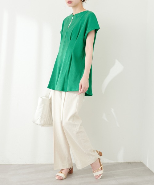 natural couture（ナチュラルクチュール）の「【mamamo】テレコリブZIPあきTOPS（Tシャツ/カットソー・レディース・ブラック/アイボリー/グリーン/ラベンダー・FREE）」の16枚目の写真