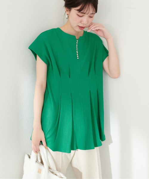 natural couture（ナチュラルクチュール）の「【mamamo】テレコリブZIPあきTOPS（Tシャツ/カットソー・レディース・ブラック/アイボリー/グリーン/ラベンダー・FREE）」の15枚目の写真