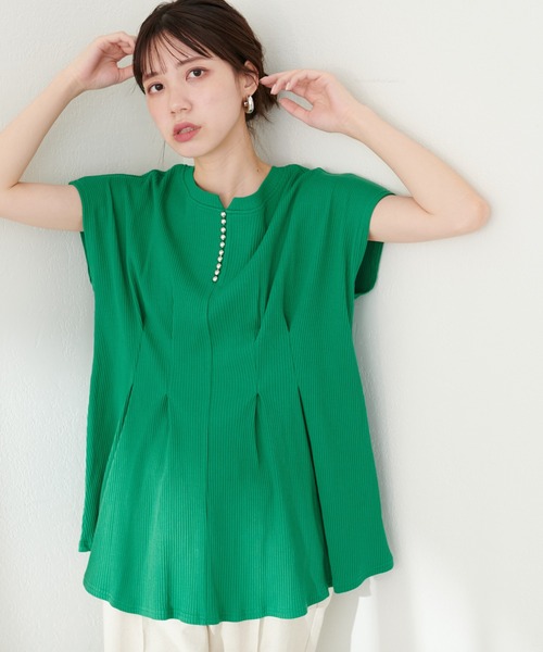 natural couture（ナチュラルクチュール）の「【mamamo】テレコリブZIPあきTOPS（Tシャツ/カットソー・レディース・ブラック/アイボリー/グリーン/ラベンダー・FREE）」の13枚目の写真