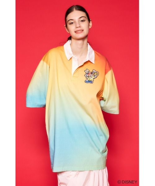 Disney SERIES CREATED by MUS（ディズニーシリーズクリエイテッドバイエムユーエス）の「MD GRADATION POLO ワンピース / MICKEY（シャツワンピース・レディース・ピンク/オレンジ・FREE）」の3枚目の写真