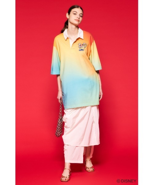 Disney SERIES CREATED by MUS（ディズニーシリーズクリエイテッドバイエムユーエス）の「MD GRADATION POLO ワンピース / MICKEY（シャツワンピース・レディース・ピンク/オレンジ・FREE）」の4枚目の写真