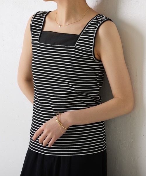 COLLAGE GALLARDAGALANTE（コラージュガリャルダガランテ）の「C′NOTE/シアー切替スクエアタンクトップ（タンクトップ・レディース・チャコールグレー/ホワイト/ライトグレー/ネイビー/ブラック系1/ブルー/ホワイト系その他・FREE）」の4枚目の写真