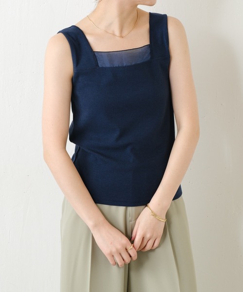 COLLAGE GALLARDAGALANTE（コラージュガリャルダガランテ）の「C′NOTE/シアー切替スクエアタンクトップ（タンクトップ・レディース・チャコールグレー/ホワイト/ライトグレー/ネイビー/ブラック系1/ブルー/ホワイト系その他・FREE）」の6枚目の写真