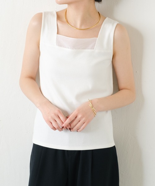 COLLAGE GALLARDAGALANTE（コラージュガリャルダガランテ）の「C′NOTE/シアー切替スクエアタンクトップ（タンクトップ・レディース・チャコールグレー/ホワイト/ライトグレー/ネイビー/ブラック系1/ブルー/ホワイト系その他・FREE）」の2枚目の写真