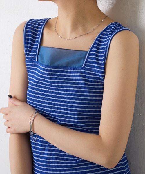 COLLAGE GALLARDAGALANTE（コラージュガリャルダガランテ）の「C′NOTE/シアー切替スクエアタンクトップ（タンクトップ・レディース・チャコールグレー/ホワイト/ライトグレー/ネイビー/ブラック系1/ブルー/ホワイト系その他・FREE）」の7枚目の写真