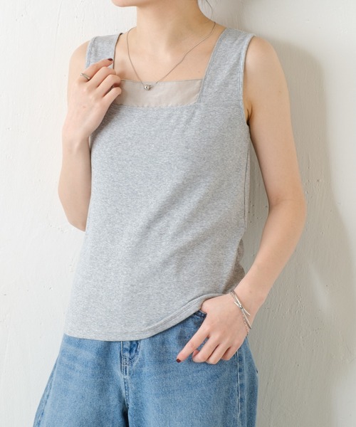 COLLAGE GALLARDAGALANTE（コラージュガリャルダガランテ）の「C′NOTE/シアー切替スクエアタンクトップ（タンクトップ・レディース・チャコールグレー/ホワイト/ライトグレー/ネイビー/ブラック系1/ブルー/ホワイト系その他・FREE）」の5枚目の写真