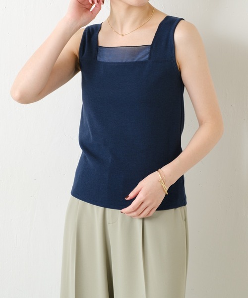 COLLAGE GALLARDAGALANTE（コラージュガリャルダガランテ）の「C′NOTE/シアー切替スクエアタンクトップ（タンクトップ・レディース・チャコールグレー/ホワイト/ライトグレー/ネイビー/ブラック系1/ブルー/ホワイト系その他・FREE）」の22枚目の写真