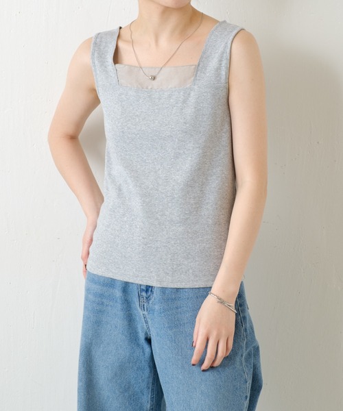 COLLAGE GALLARDAGALANTE（コラージュガリャルダガランテ）の「C′NOTE/シアー切替スクエアタンクトップ（タンクトップ・レディース・チャコールグレー/ホワイト/ライトグレー/ネイビー/ブラック系1/ブルー/ホワイト系その他・FREE）」の15枚目の写真