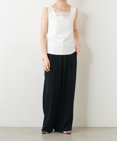 COLLAGE GALLARDAGALANTE（コラージュガリャルダガランテ）の「C′NOTE/シアー切替スクエアタンクトップ（タンクトップ・レディース・チャコールグレー/ホワイト/ライトグレー/ネイビー/ブラック系1/ブルー/ホワイト系その他・FREE）」の10枚目の写真