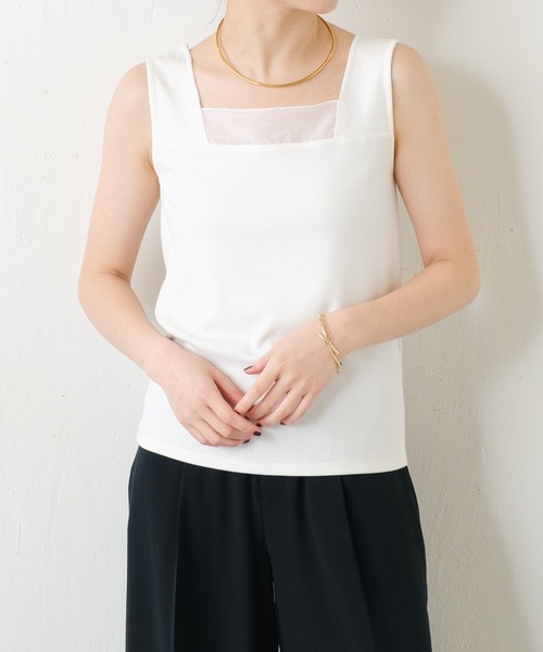 COLLAGE GALLARDAGALANTE（コラージュガリャルダガランテ）の「C′NOTE/シアー切替スクエアタンクトップ（タンクトップ・レディース・チャコールグレー/ホワイト/ライトグレー/ネイビー/ブラック系1/ブルー/ホワイト系その他・FREE）」の11枚目の写真
