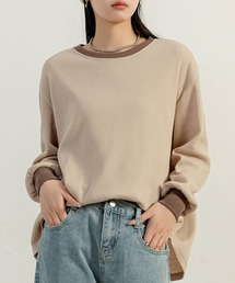 DAY CLOSET | 【旬のぽこぽこ質感】長袖バイカラー配色オーバーサイズワッフルリブトップス レディース(Tシャツ/カットソー)