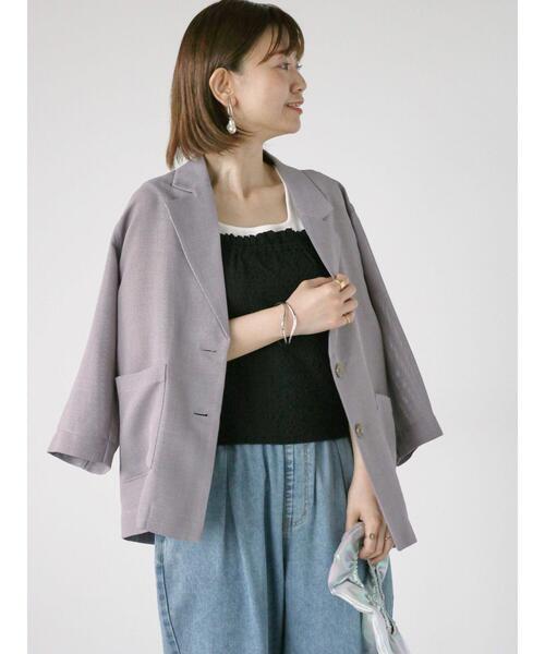 Lugnoncure（ルノンキュール）の「メッシュテーラードジャケット（ノーカラージャケット・レディース・グレー/ブラック/オフホワイト・F）」の3枚目の写真