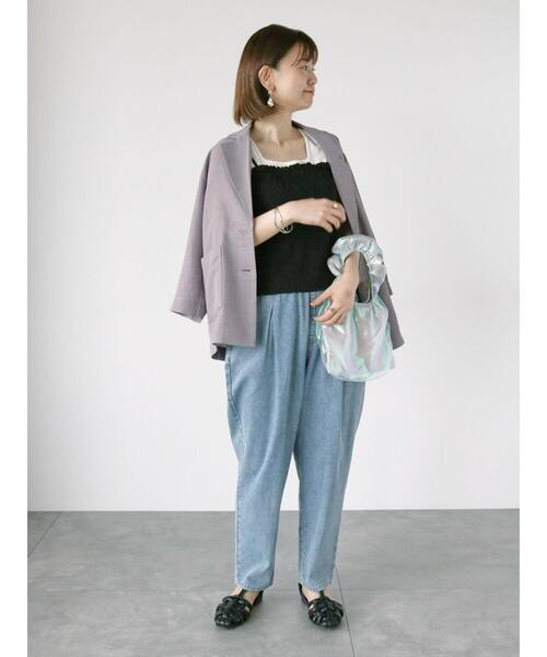 Lugnoncure（ルノンキュール）の「メッシュテーラードジャケット（ノーカラージャケット・レディース・グレー/ブラック/オフホワイト・F）」の5枚目の写真