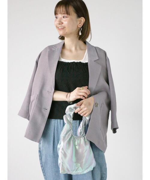 Lugnoncure（ルノンキュール）の「メッシュテーラードジャケット（ノーカラージャケット・レディース・グレー/ブラック/オフホワイト・F）」の11枚目の写真