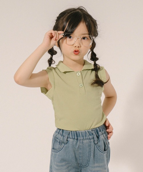 URBAN CHERRY（アーバンチェリー）の「襟付きノースリーブリブトップス（その他トップス・キッズ・ピンク/グリーン・110cm/120cm/130cm/140cm）」の2枚目の写真