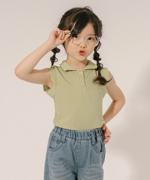 URBAN CHERRY（アーバンチェリー）の「襟付きノースリーブリブトップス（その他トップス・キッズ・ピンク/グリーン・110cm/120cm/130cm/140cm）」の11枚目の写真