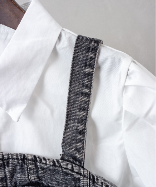 SpRay（スプレイ）の「【2点セット】デニムビスチェ×ボリューム袖半袖ブラウス（シャツ/ブラウス・レディース・ブラック/ブルー・FREE）」の7枚目の写真