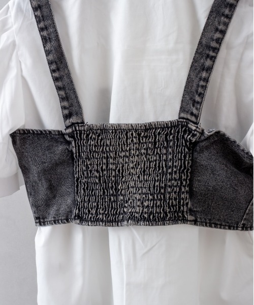 SpRay（スプレイ）の「【2点セット】デニムビスチェ×ボリューム袖半袖ブラウス（シャツ/ブラウス・レディース・ブラック/ブルー・FREE）」の8枚目の写真