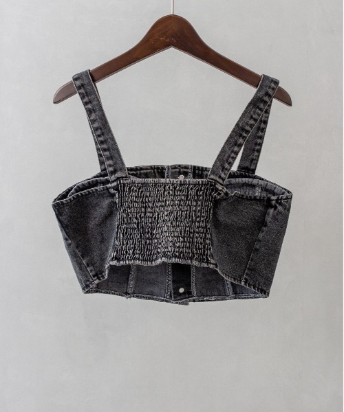 SpRay（スプレイ）の「【2点セット】デニムビスチェ×ボリューム袖半袖ブラウス（シャツ/ブラウス・レディース・ブラック/ブルー・FREE）」の12枚目の写真