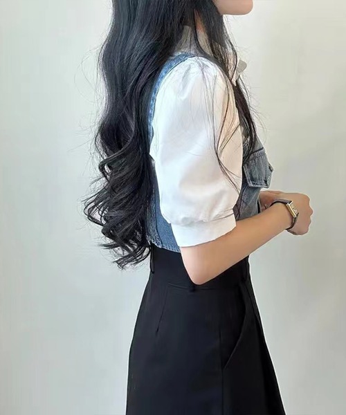 SpRay（スプレイ）の「【2点セット】デニムビスチェ×ボリューム袖半袖ブラウス（シャツ/ブラウス・レディース・ブラック/ブルー・FREE）」の18枚目の写真