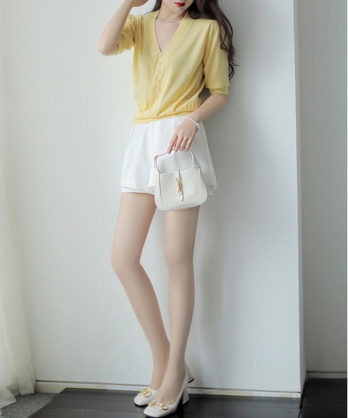 BLANC FICELLE（ブランフィセル）の「5分袖　ニット　Vネック（ニット/セーター・レディース・ワイン/アイボリー/Cream/ブラック/ピンク/Lilac/グリーン・FREE）」の19枚目の写真