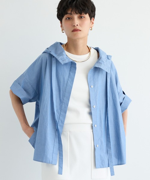 BARNYARDSTORM(バンヤードストーム)の「BARNYARDSTORM / フーディーシャツ(シャツ/ブラウス・レディース・ブルー/ホワイト・FREE)」の1枚目の写真