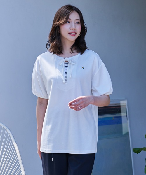 Arnold Palmer(アーノルドパーマー)の「フェイクレイヤード プルオーバー(Tシャツ/カットソー・レディース・ホワイト/ブラック・S/M/L)」の1枚目の写真