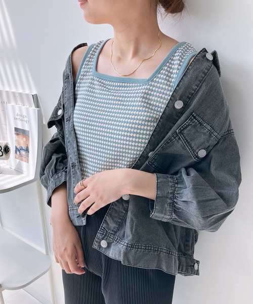 AS KNOW AS plus(アズノゥアズプラス)の「◎ハニカム柄ジャガードニットタンクトップ(タンクトップ・レディース・オレンジ/グレー/ブラック/ライトブルー・FREE)」の4枚目の写真