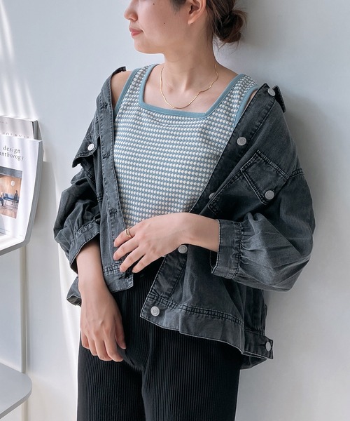 AS KNOW AS plus(アズノゥアズプラス)の「◎ハニカム柄ジャガードニットタンクトップ(タンクトップ・レディース・オレンジ/グレー/ブラック/ライトブルー・FREE)」の22枚目の写真