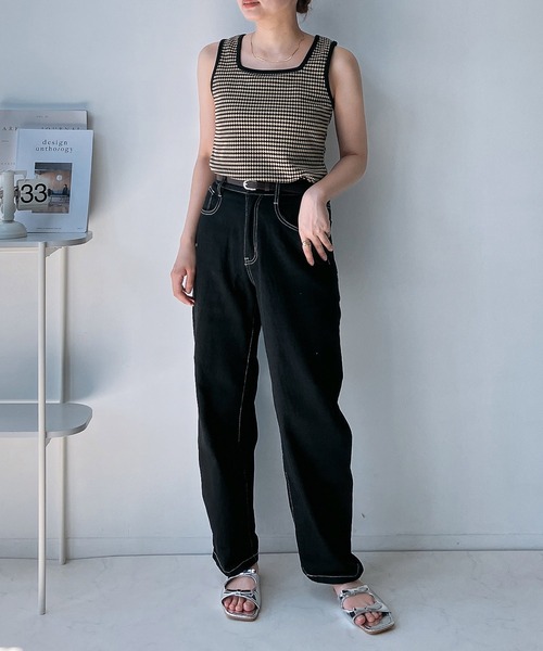 AS KNOW AS plus(アズノゥアズプラス)の「◎ハニカム柄ジャガードニットタンクトップ(タンクトップ・レディース・オレンジ/グレー/ブラック/ライトブルー・FREE)」の7枚目の写真