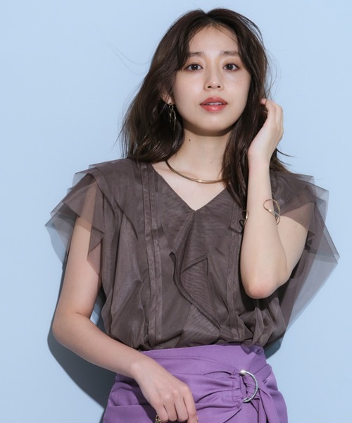 JUSGLITTY（ジャスグリッティー）の「チュールブラウス（シャツ/ブラウス・レディース・ホワイト/ブラウン/ピンク/ミント・1/2）」の3枚目の写真