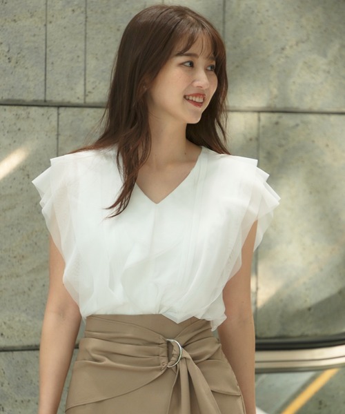 JUSGLITTY（ジャスグリッティー）の「チュールブラウス（シャツ/ブラウス・レディース・ホワイト/ブラウン/ピンク/ミント・1/2）」の2枚目の写真