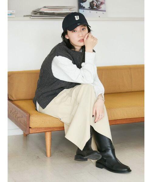 Ungrid(アングリッド)の「【WEB限定】パッチワークケーブルニットベスト(ベスト・レディース・チャコールグレー/アイボリー/グリーン・FREE)」の10枚目の写真