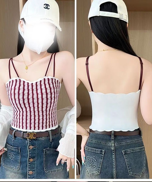 gossip!ロサンゼルス(ゴシップロサンゼルス)の「ストライプ ダブルストラップカップ付き キャミソール ラップブラトップ(キャミソール・レディース・ブラウン/レッド/グレー/ブラック・S/M)」の18枚目の写真