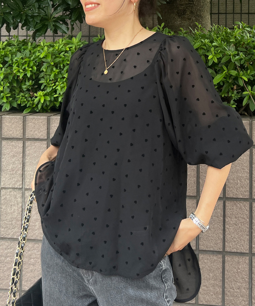 Rouge vif(ルージュヴィフ)の「ハートフロッキーシアーブラウス(シャツ/ブラウス・レディース・ブラック/アイボリー・フリー)」の7枚目の写真