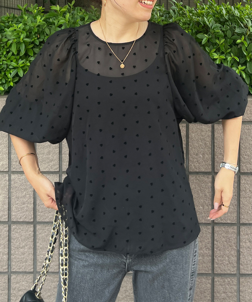 Rouge vif(ルージュヴィフ)の「ハートフロッキーシアーブラウス(シャツ/ブラウス・レディース・ブラック/アイボリー・フリー)」の9枚目の写真