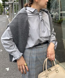 リボンタイ パール釦シャツ