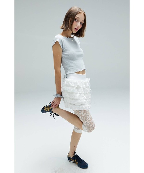 DEARSTALKER（ディアストーカー）の「DEARSTALKER／RUFFLEミニスカート（スカート・レディース・ホワイト/ピンク・FREE）」の4枚目の写真