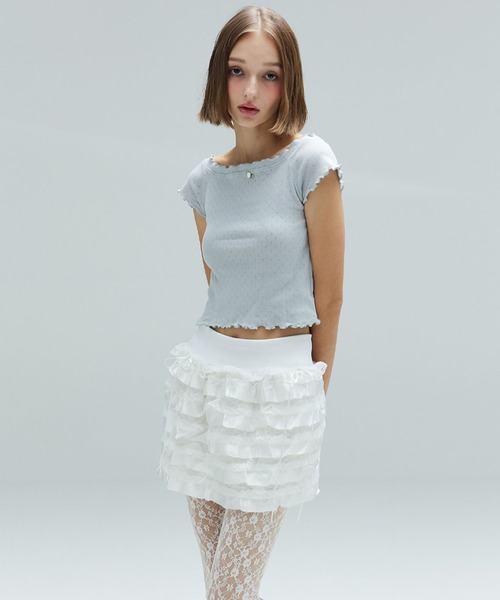 DEARSTALKER（ディアストーカー）の「DEARSTALKER／RUFFLEミニスカート（スカート・レディース・ホワイト/ピンク・FREE）」の8枚目の写真